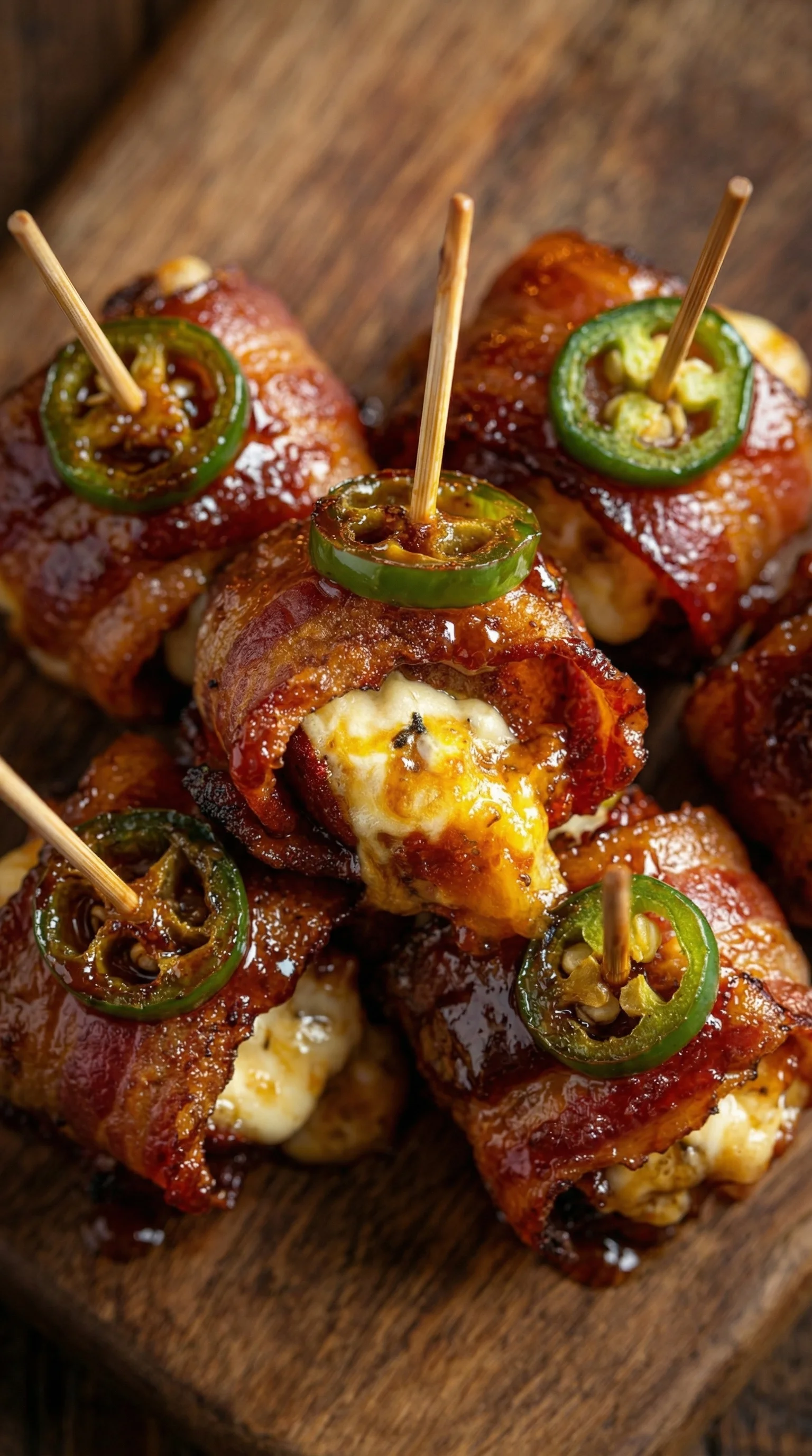 Bacon wrapped appetizers with jalapenos.