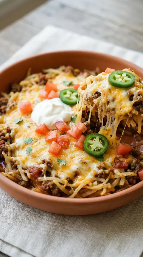 A bowl of food with a dollop of sour cream on top.