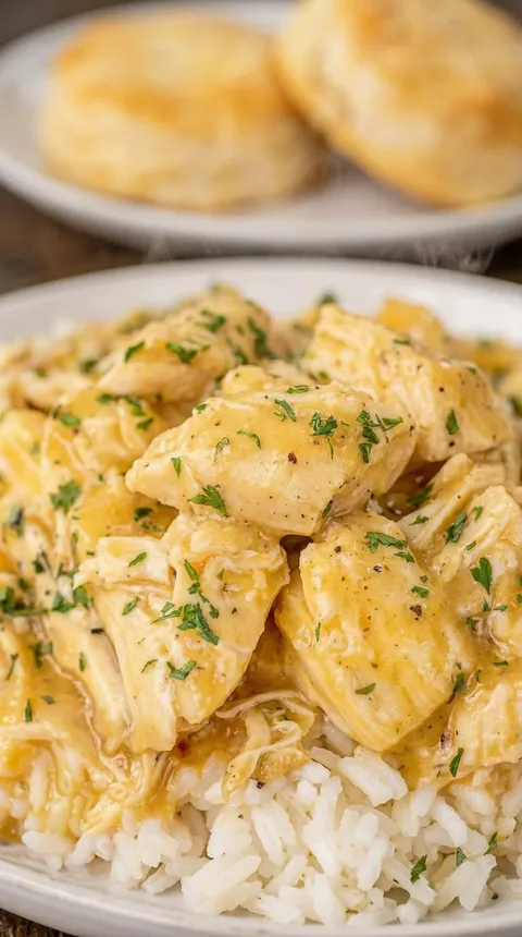 A plate of chicken with herbs on top.