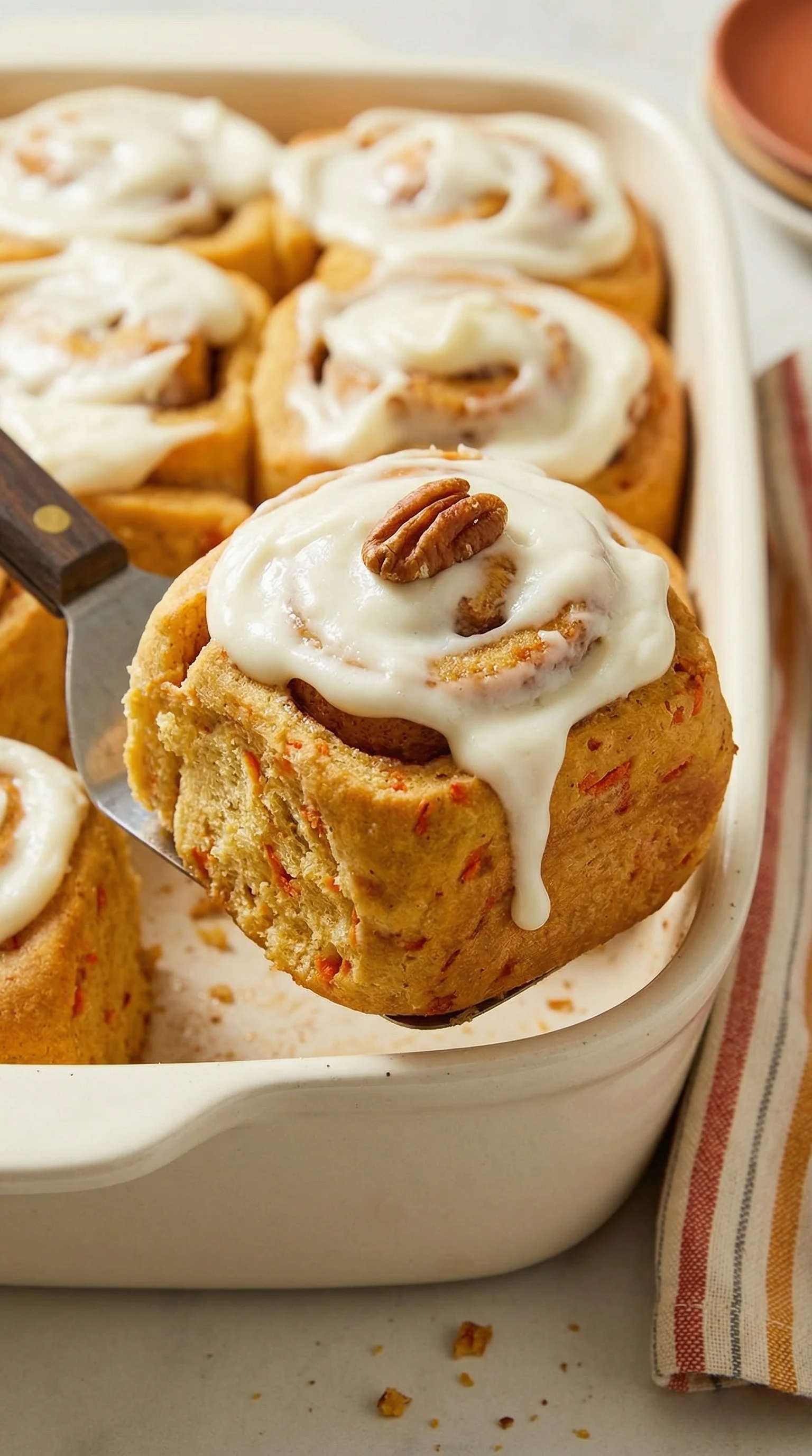 A piece of cake with white frosting and a nut on top.