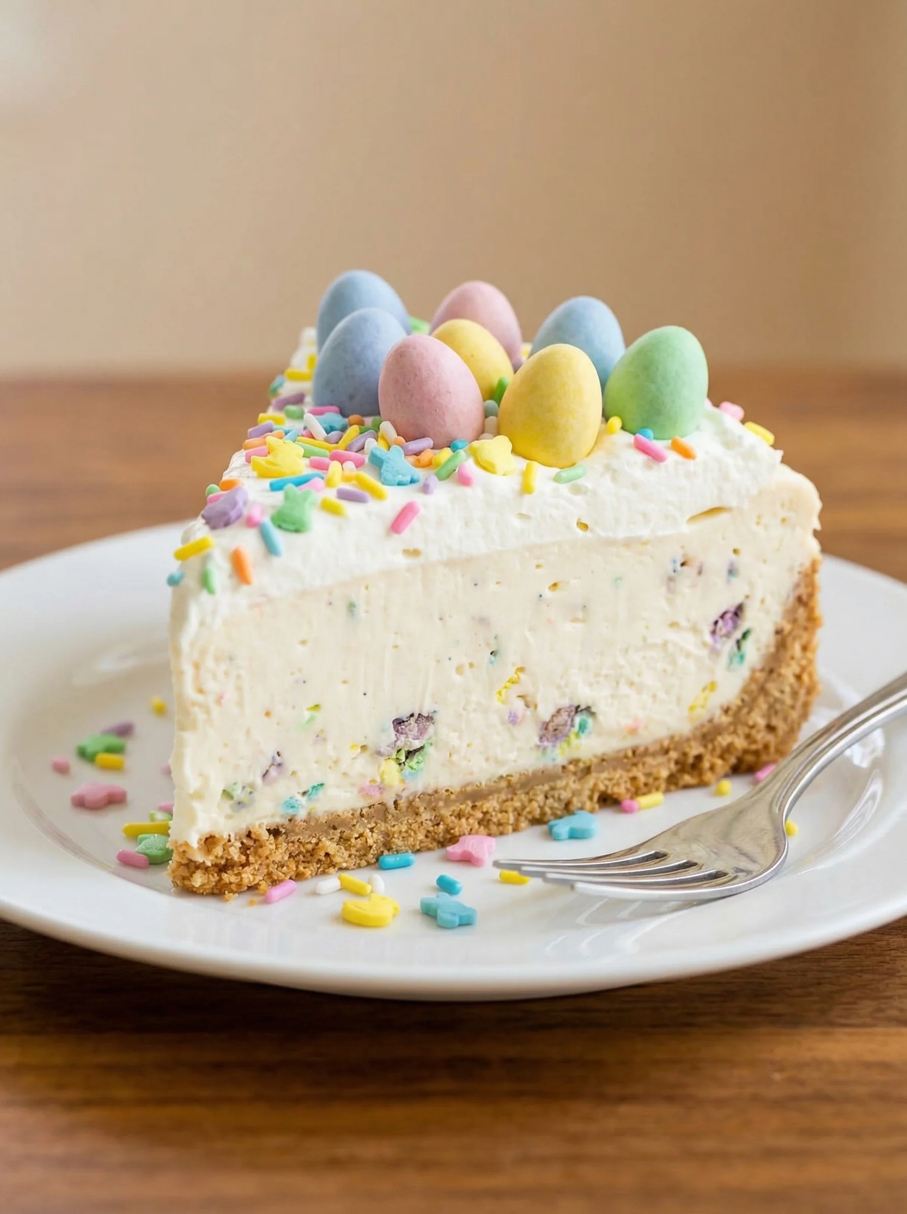 A slice of cake with a fork on a plate.
