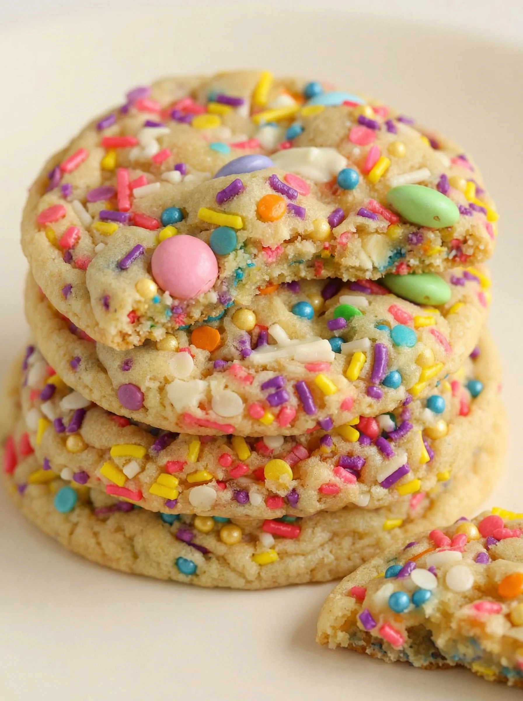 A stack of colorful sprinkle cookies.