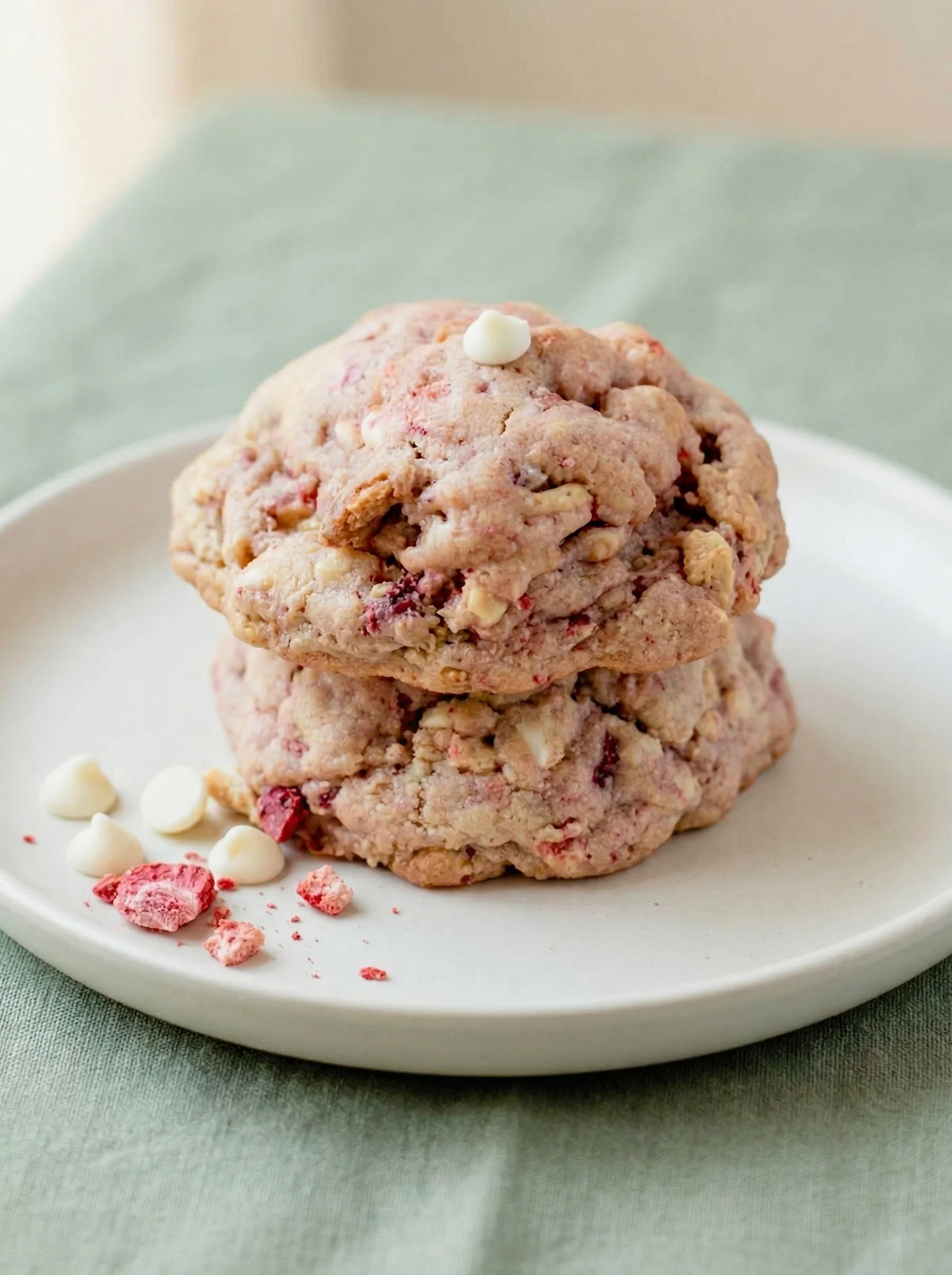 A plate with two cookies on it.