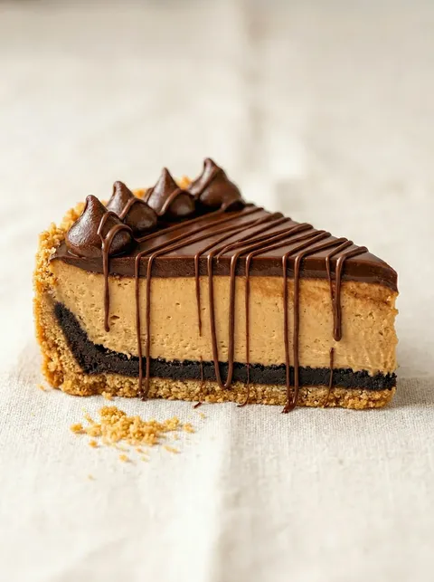A slice of peanut butter and chocolate cake.