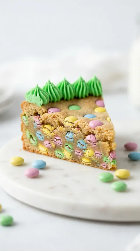 A slice of cake with green and yellow frosting.
