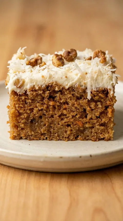 A slice of cake with nuts on top.