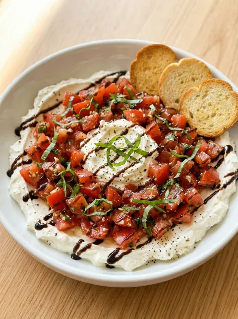 A plate of food with tomatoes, bread and cheese.