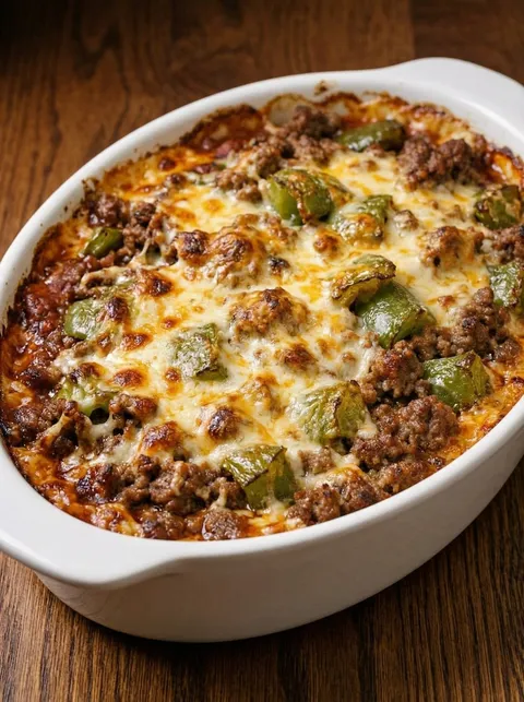 A white bowl with a casserole in it.