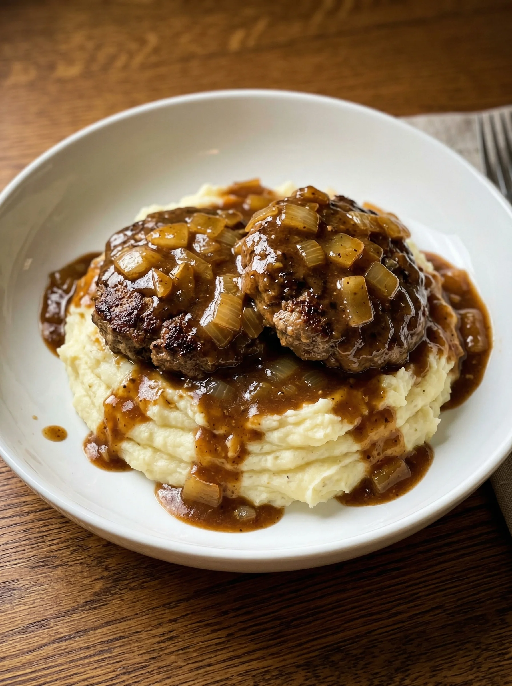 A plate of meat and potatoes.
