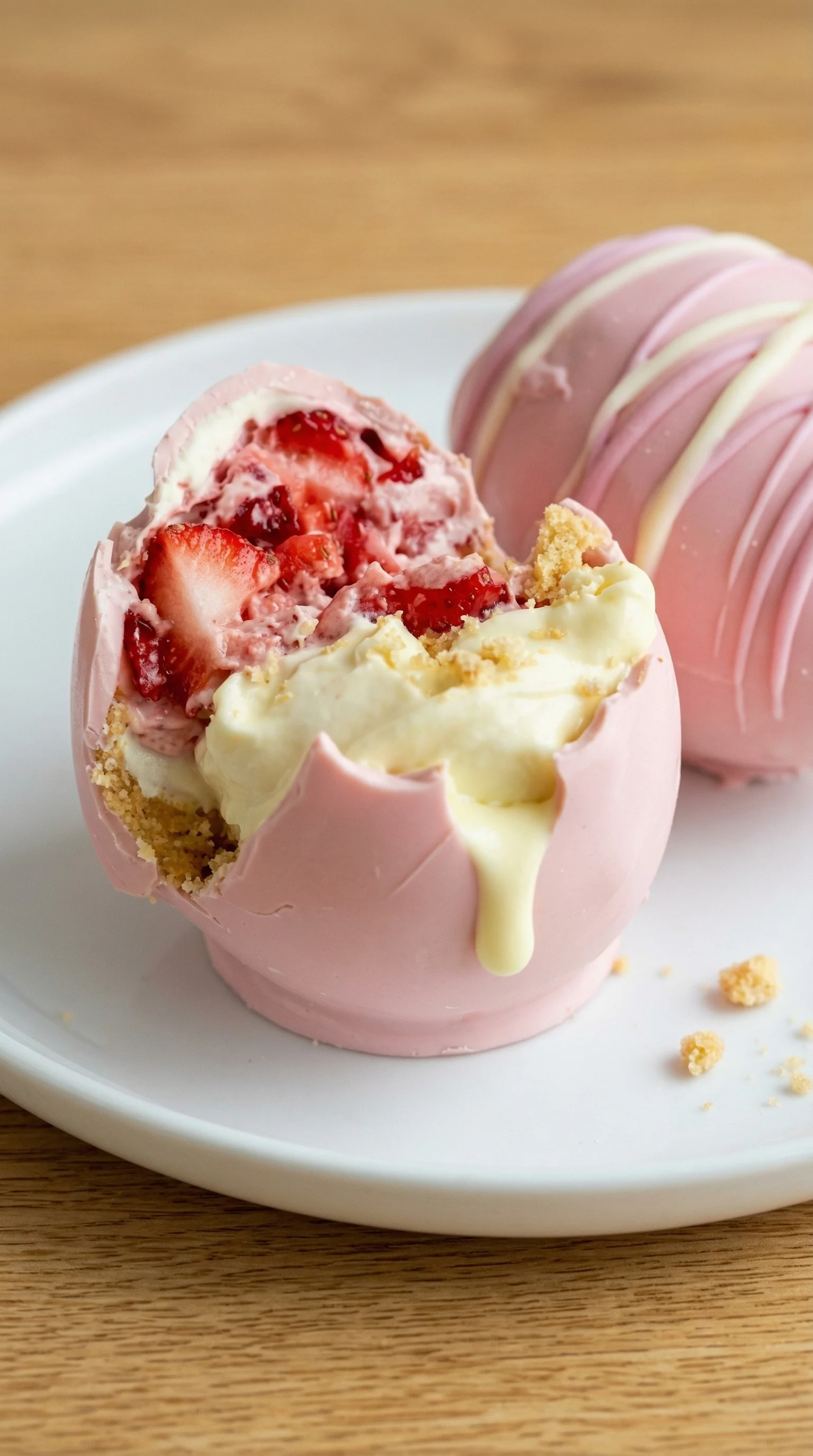 A slice of strawberry shortcake with a bite taken out of it.