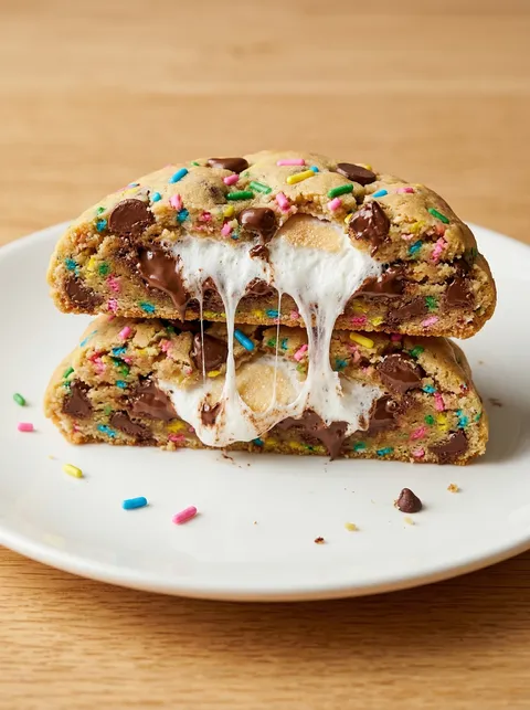 A plate of chocolate chip peep stuffed easter cookies.