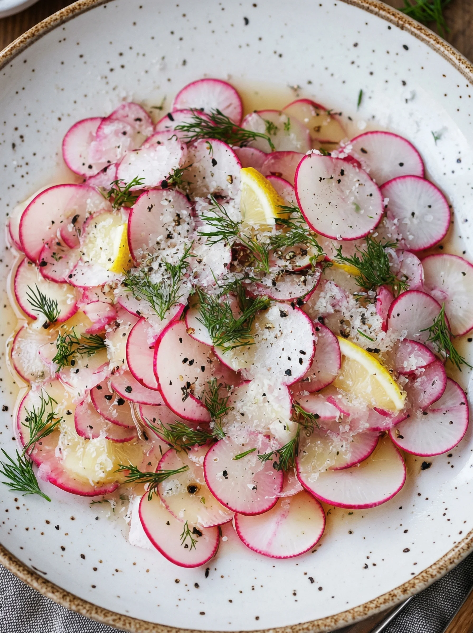 A plate of food with lemon.