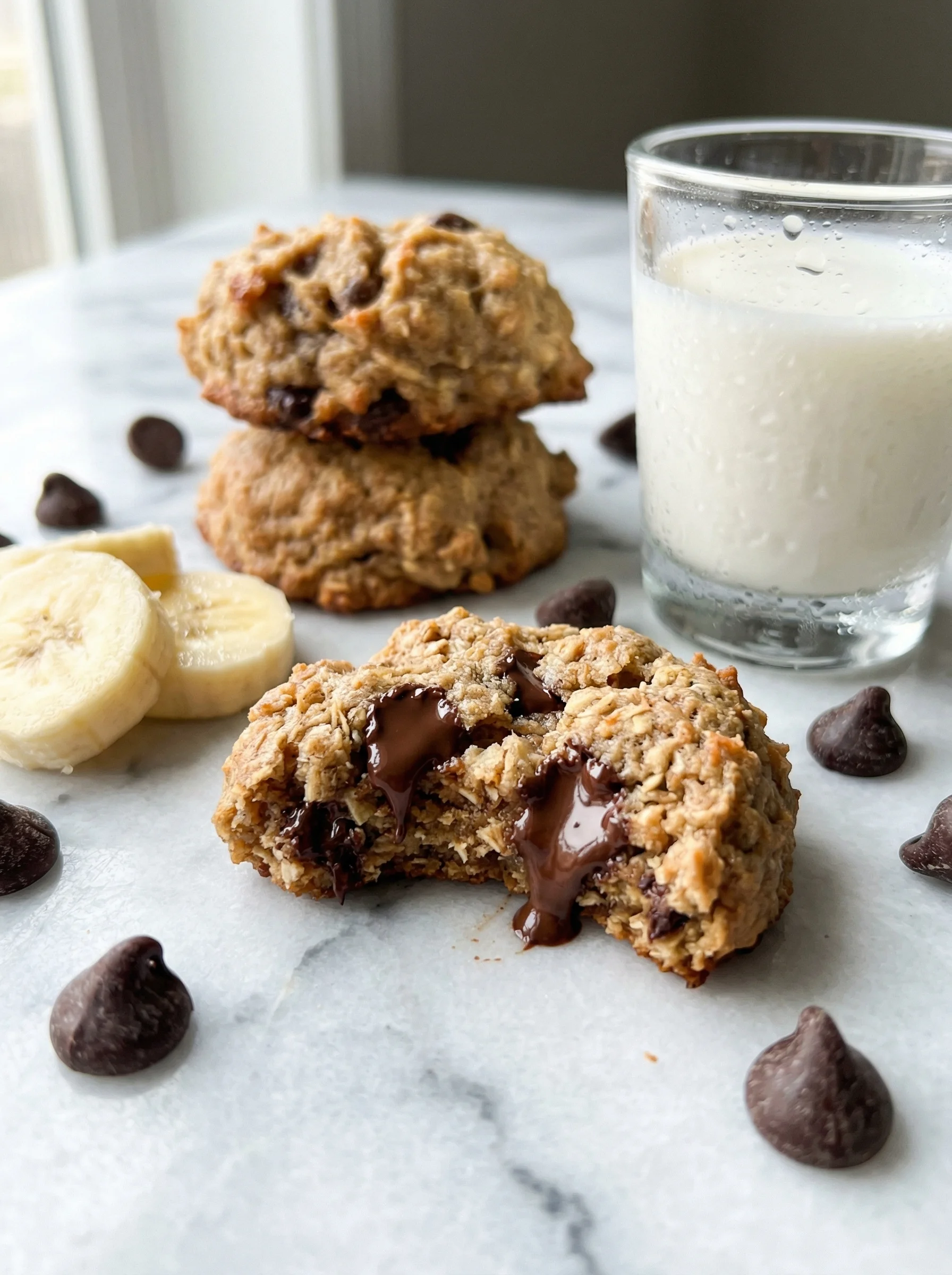 Peanut butter banana cookies with chocolate drizzle.
