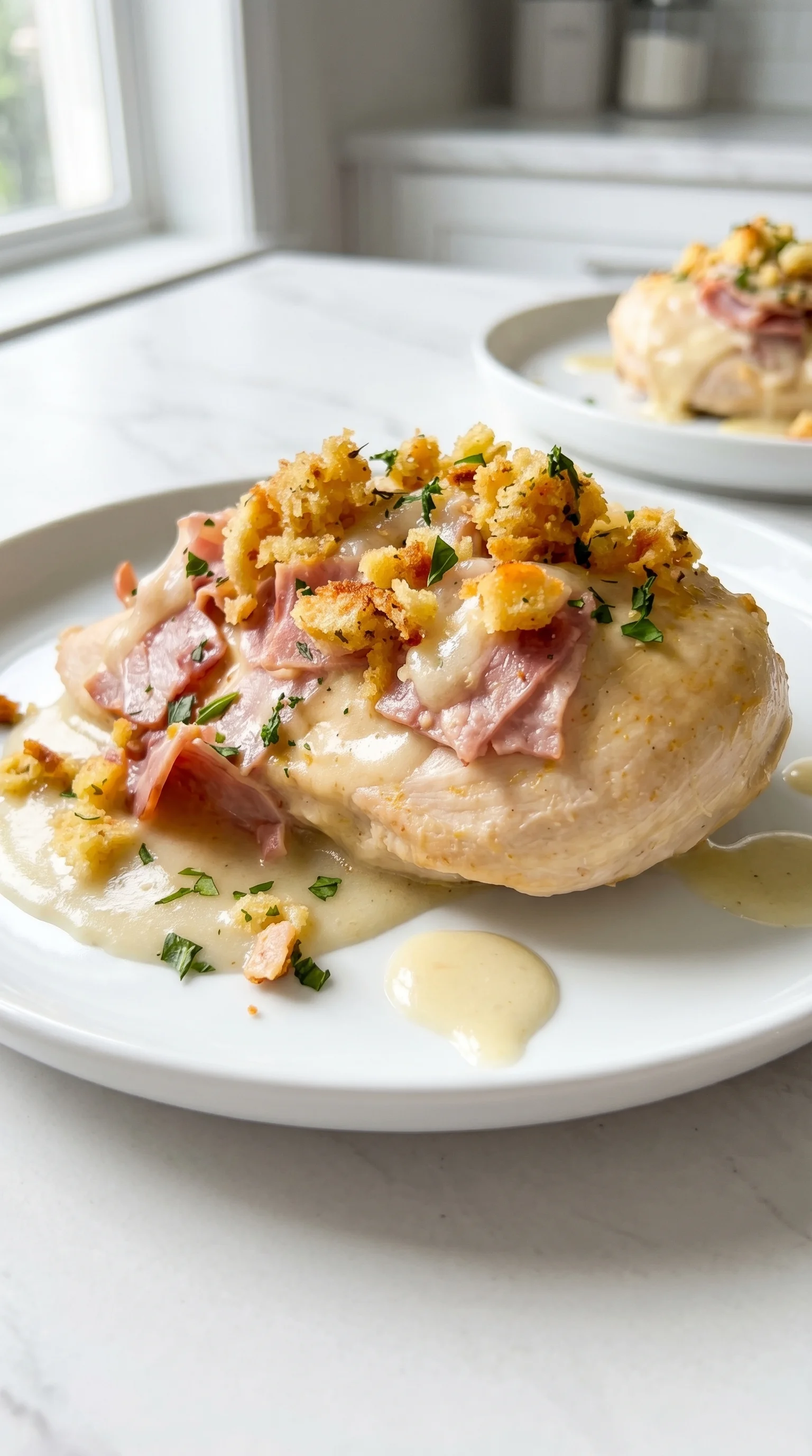 A plate of food with a chicken dish on it.