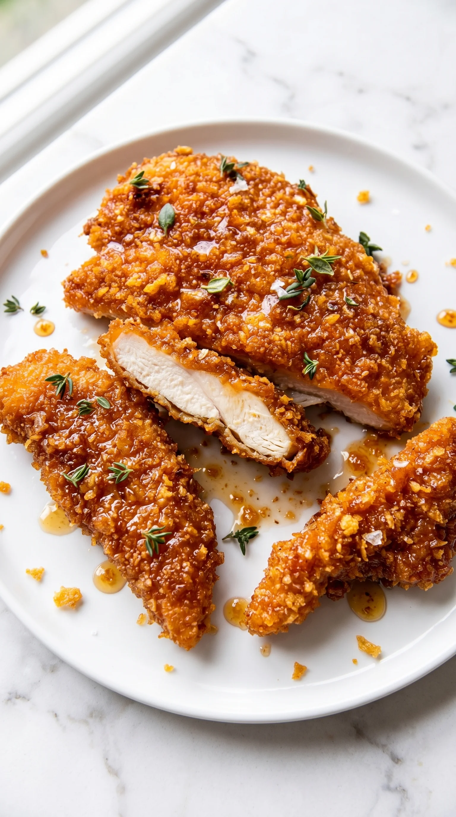 A yummy plate of baked crunchy hot honey chicken.