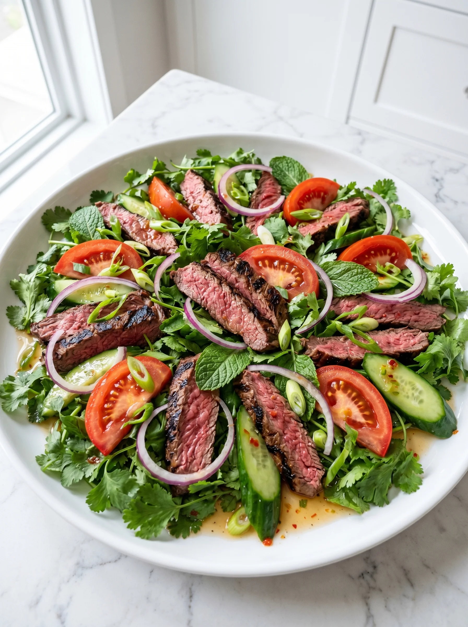 A plate of Thai beef salad.