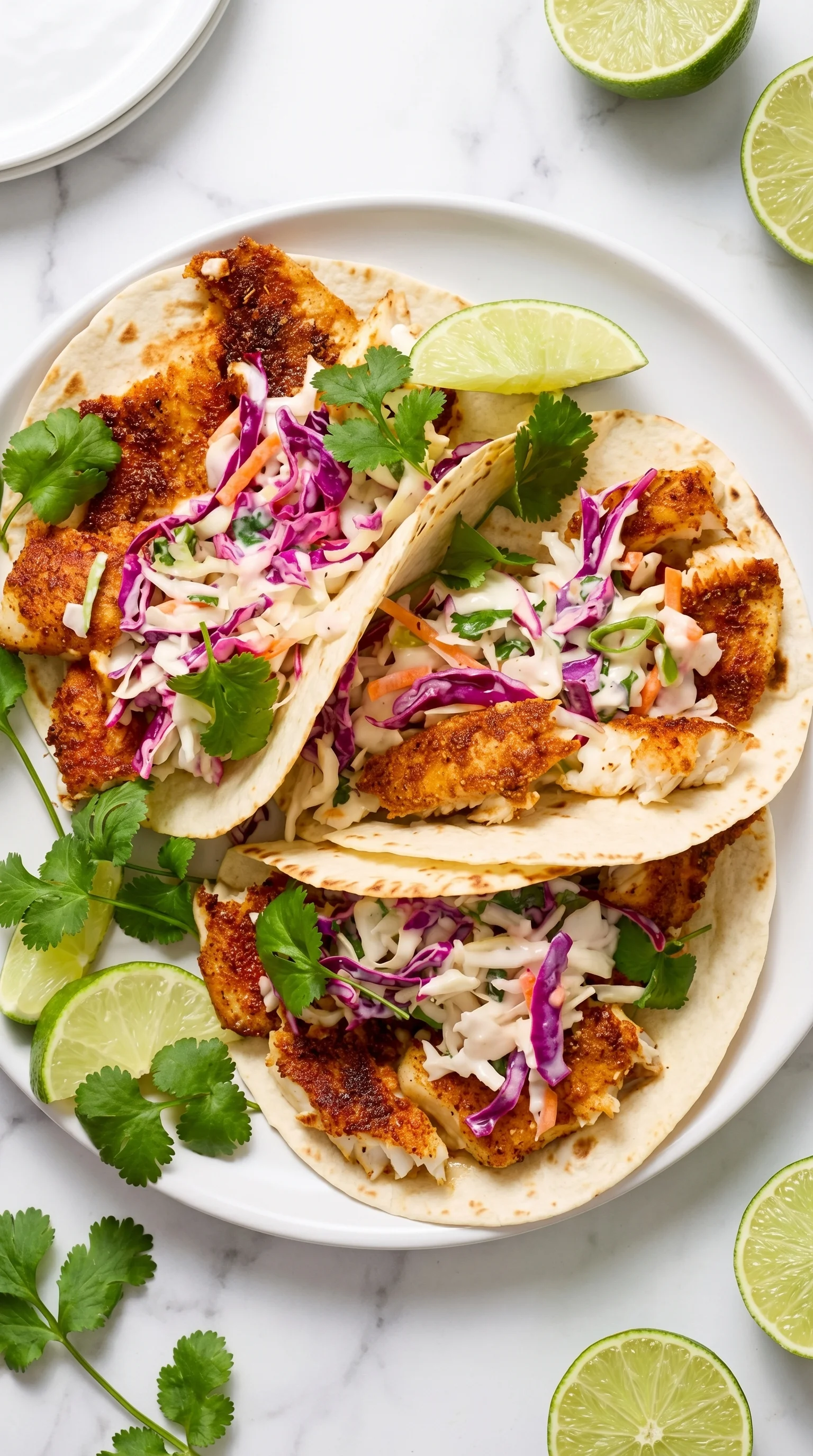 Delicious Air fryer fish tacos with cilantro lime slaw.