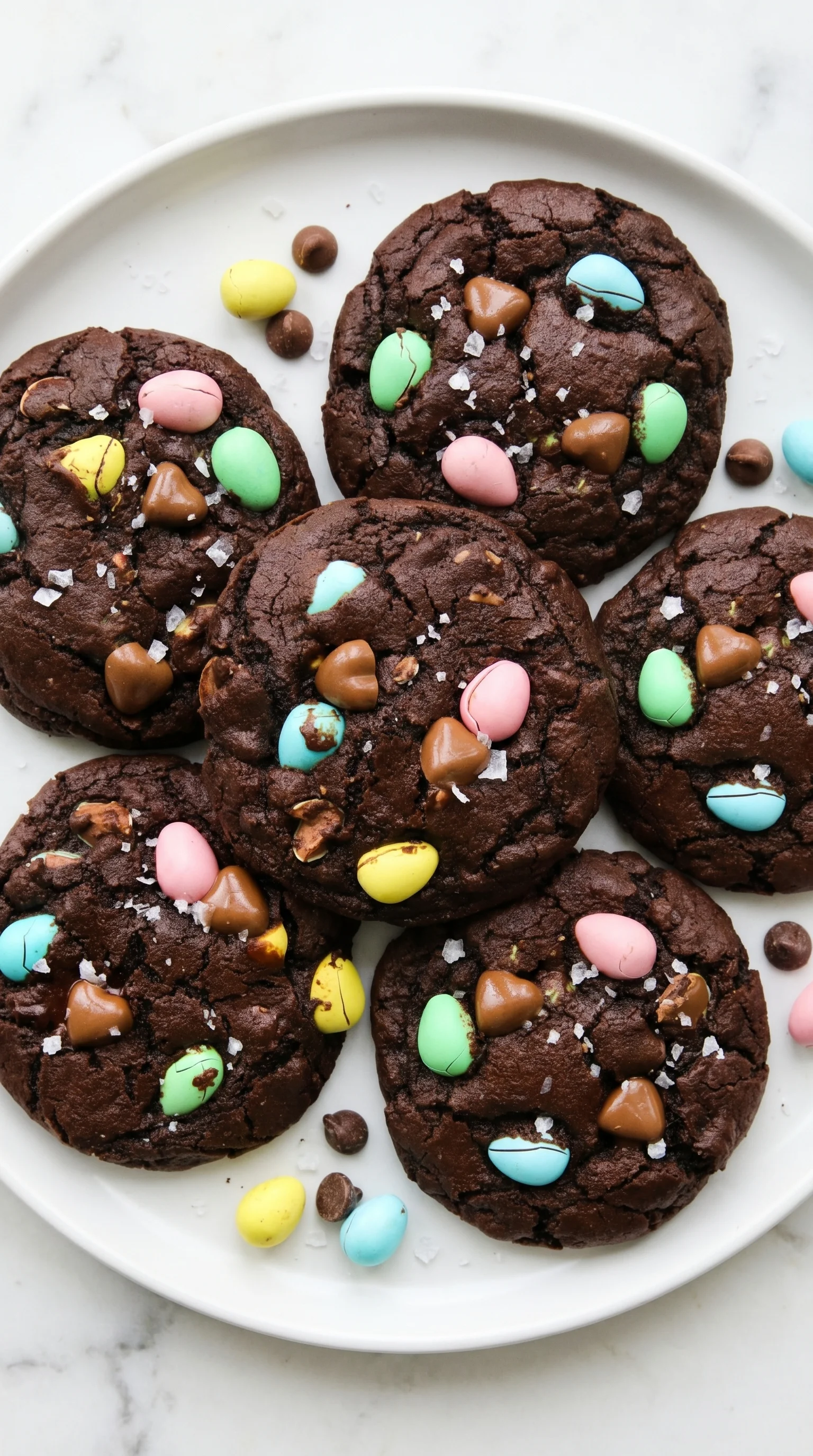 A plate of Mini Egg Brownie Cookies.
