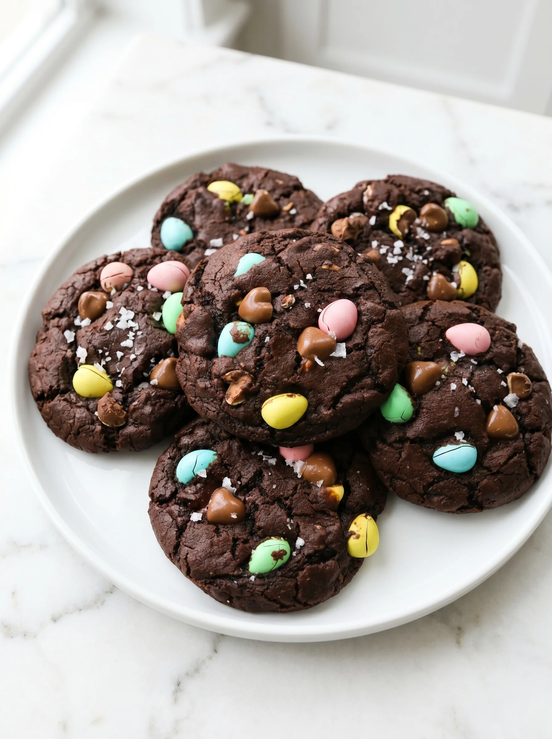A plate of yummy mini egg brownie cookies.