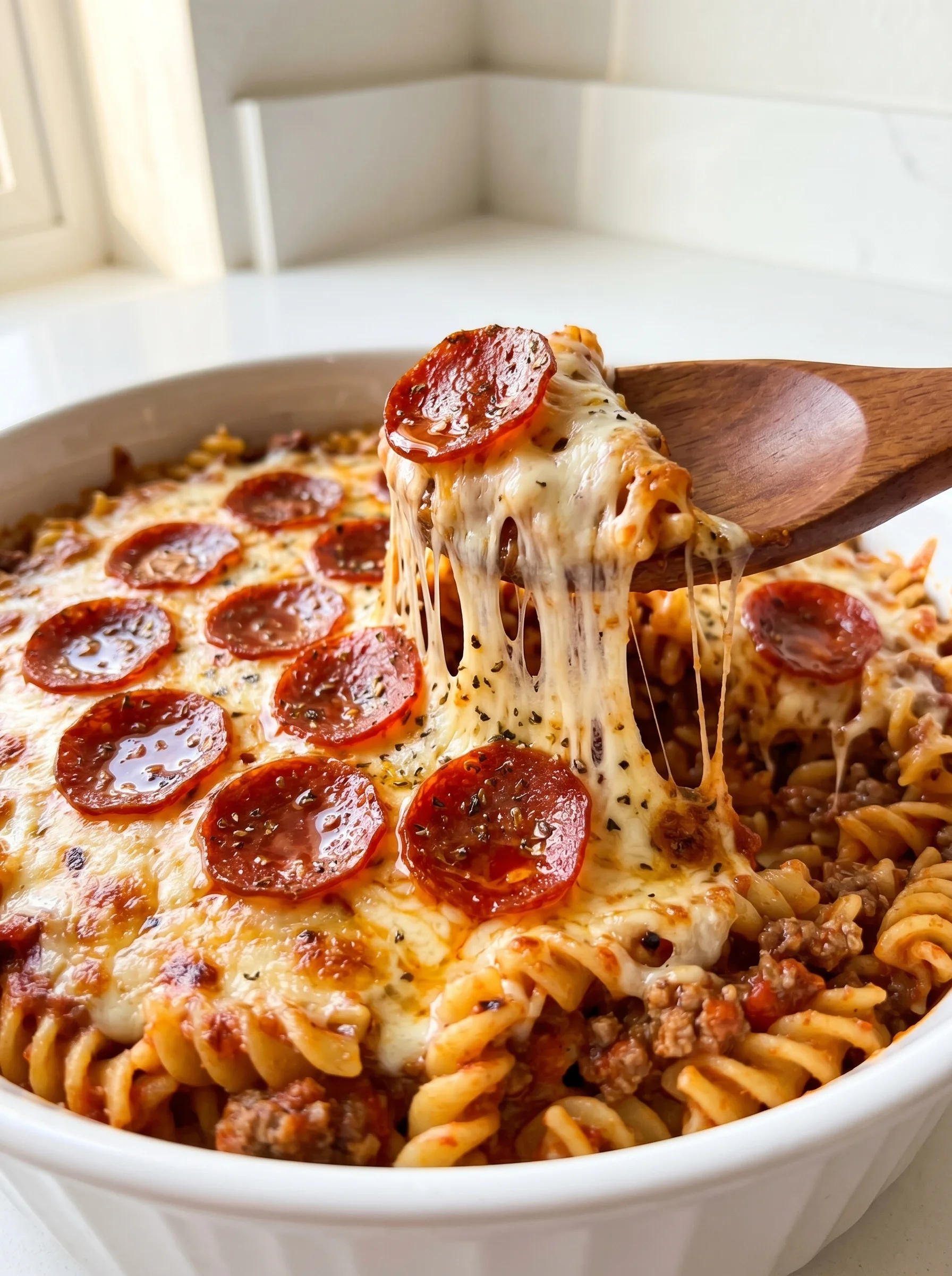 A fork is being used to eat a slice of pizza.