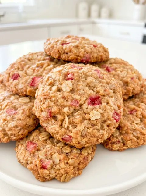 A stack of Rhubarb Oatmeal Cookies.