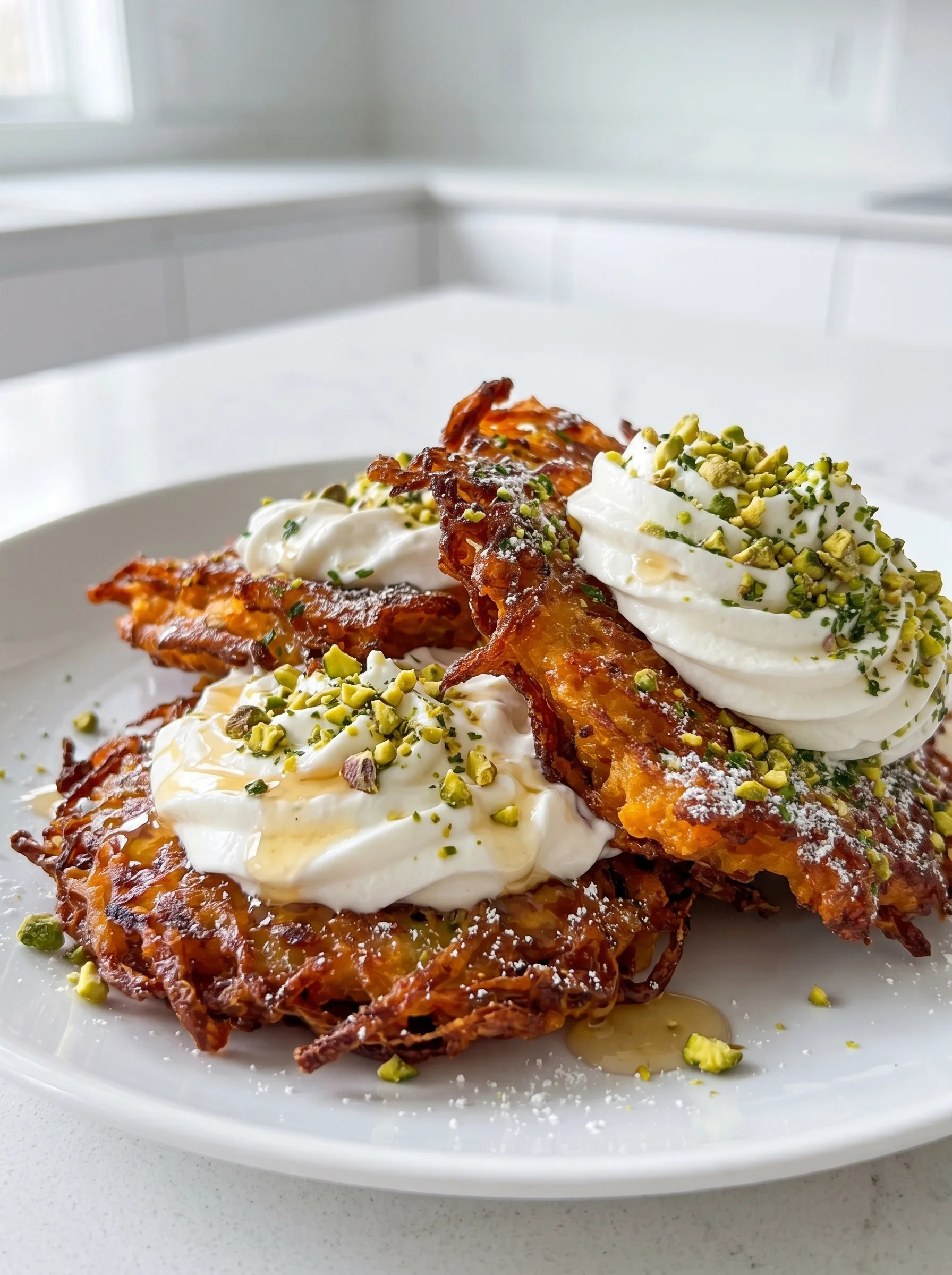 Crispy sweet potato fritters with whipped ricotta.