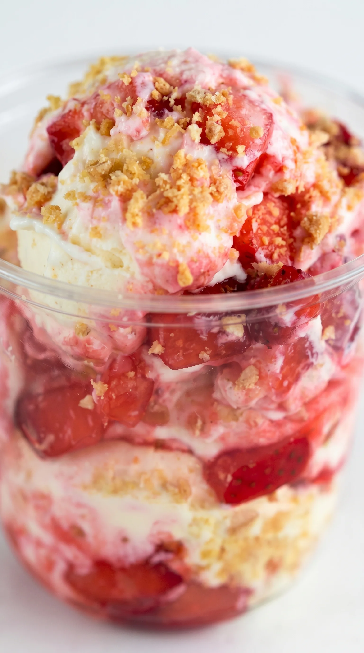 A bowl of strawberry crunch fluffy yogurt.