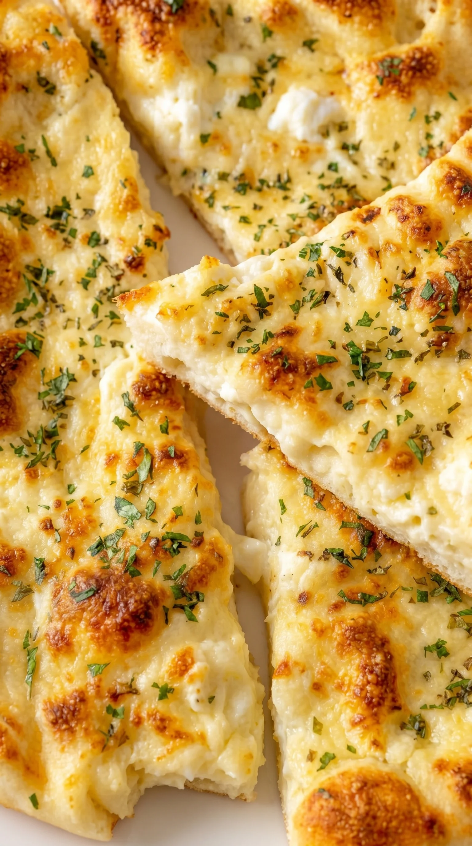 A garlic flatbread with cottage cheese.