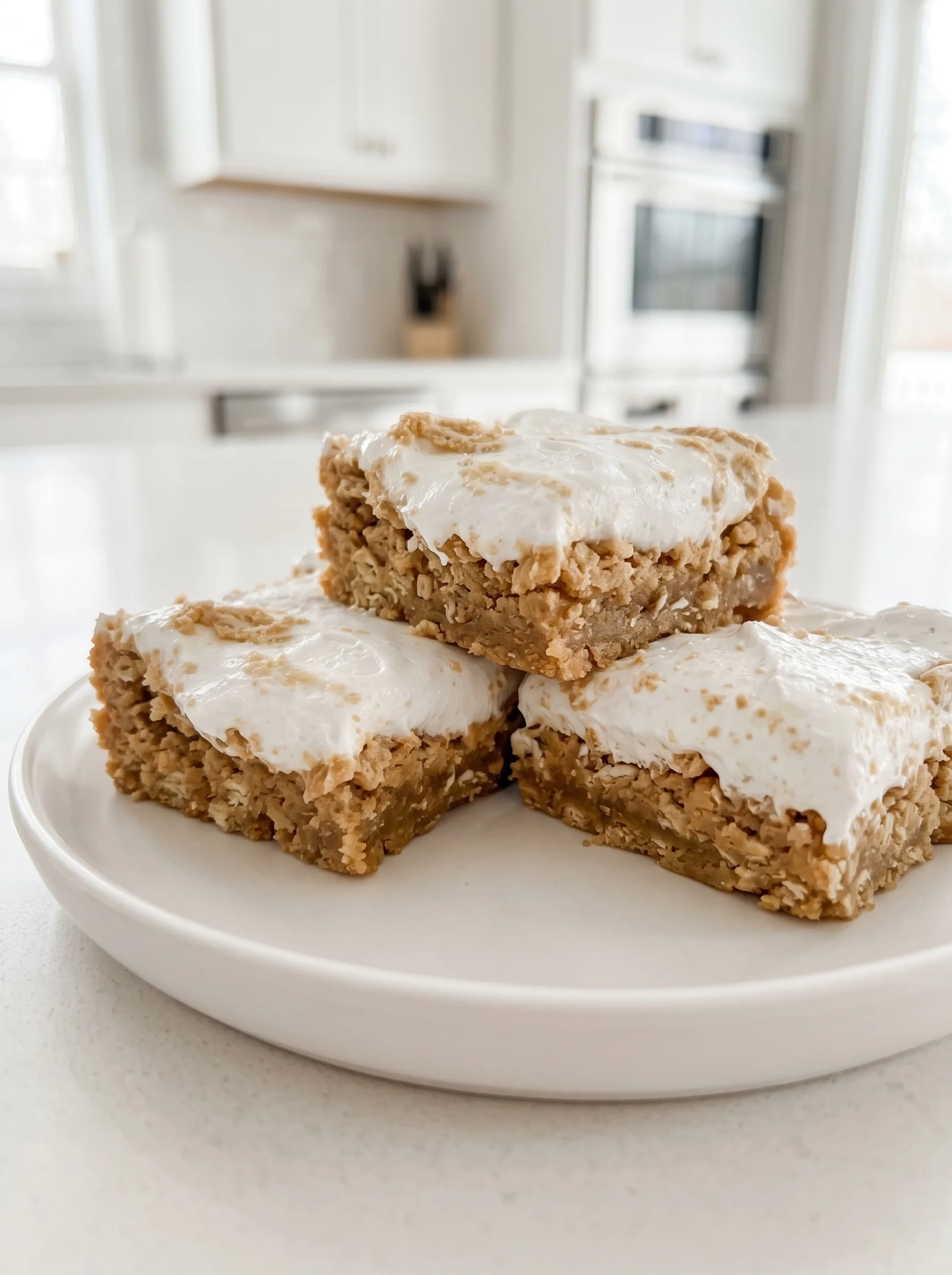 Fluffernutter bars on a plate.