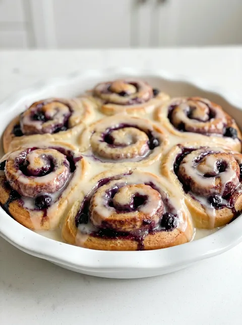 A plate of blueberry lemon sweet rolls.