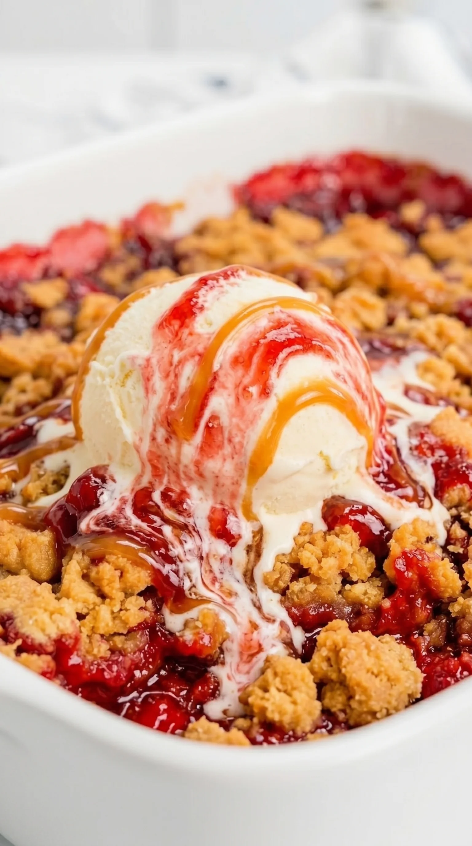 A dessert with a scoop of ice cream on top.