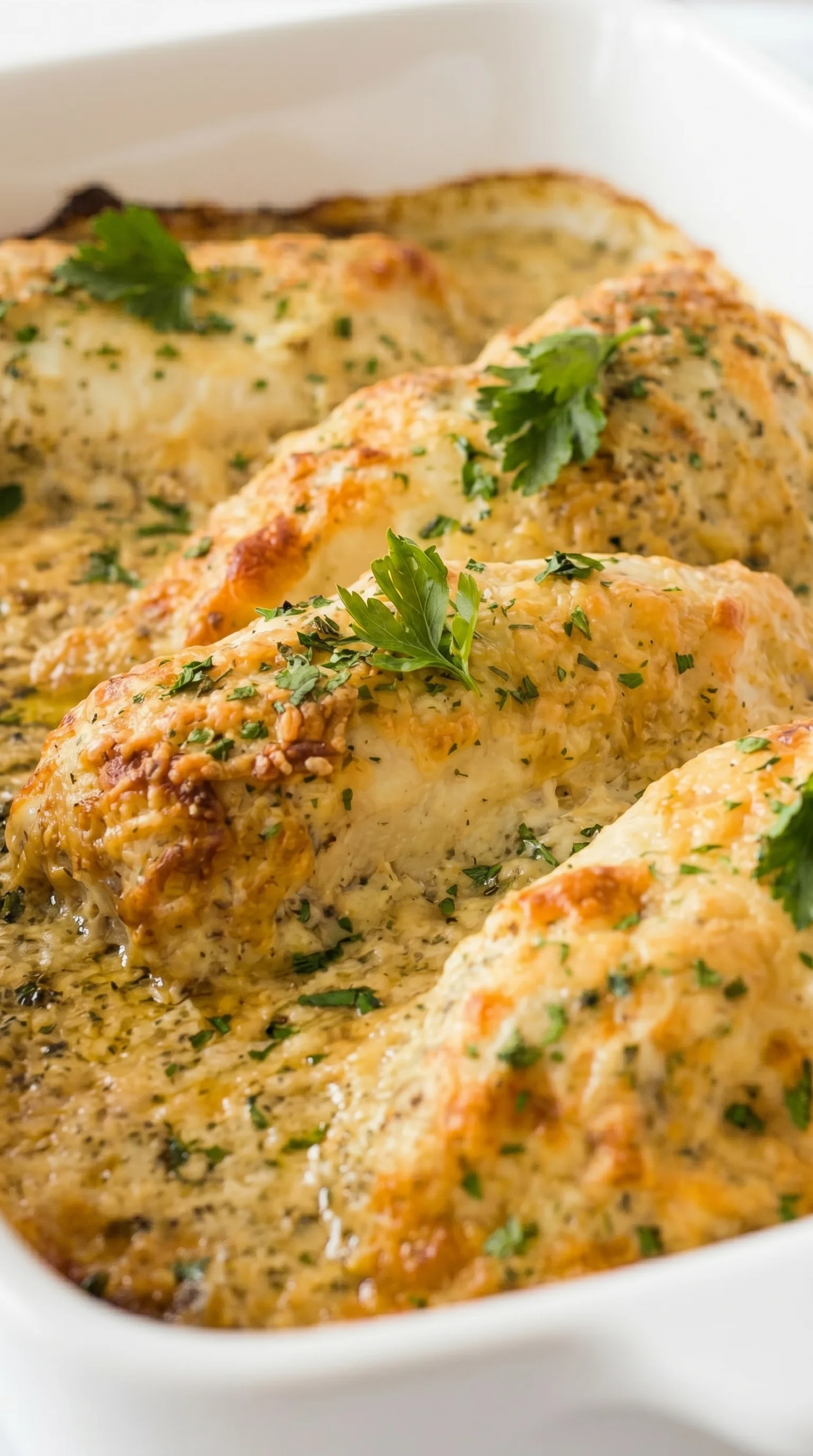 A yummy dish of smothered cheesy sour cream chicken.