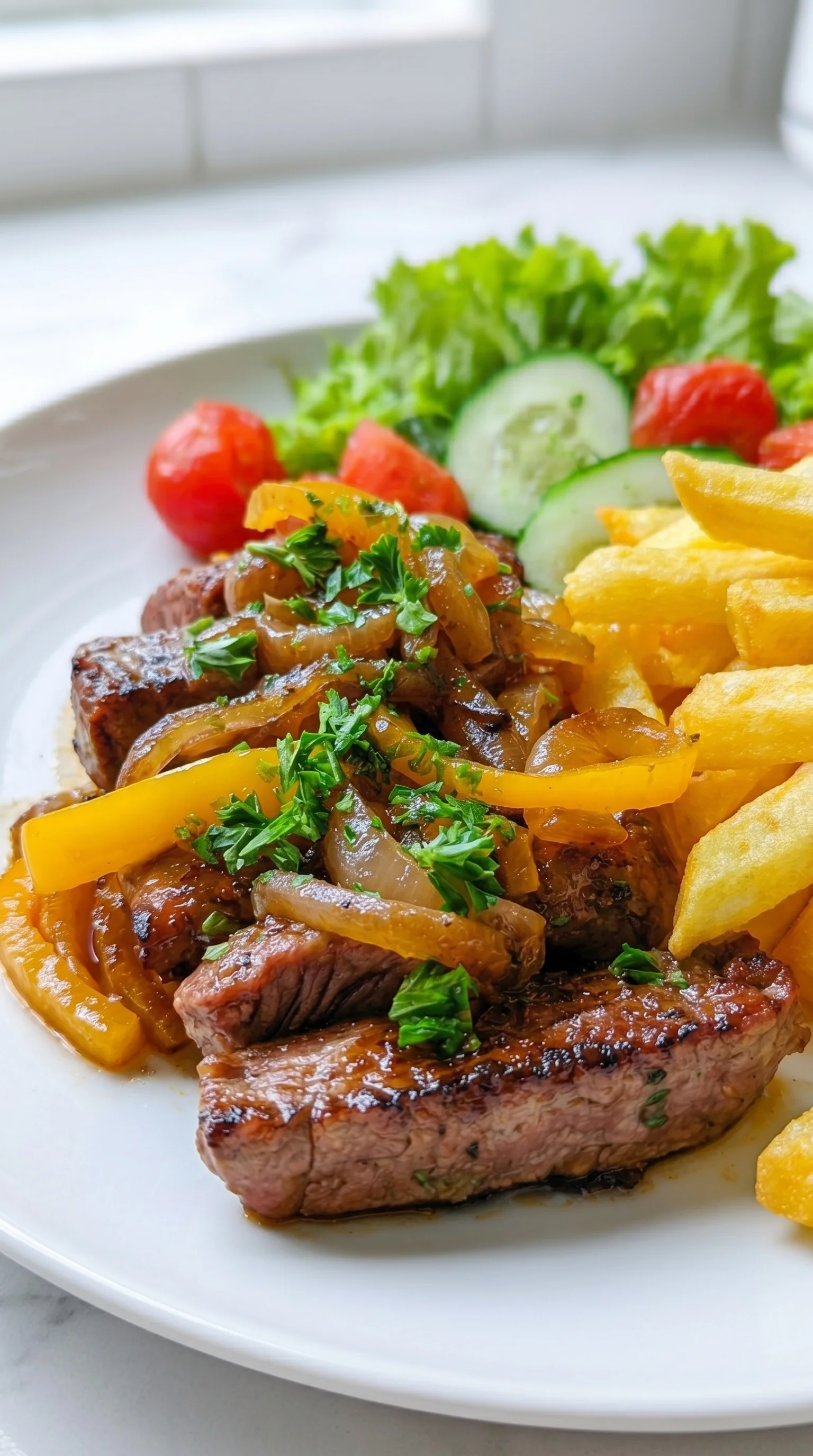 A plate of yummy garlic butter steak bites.