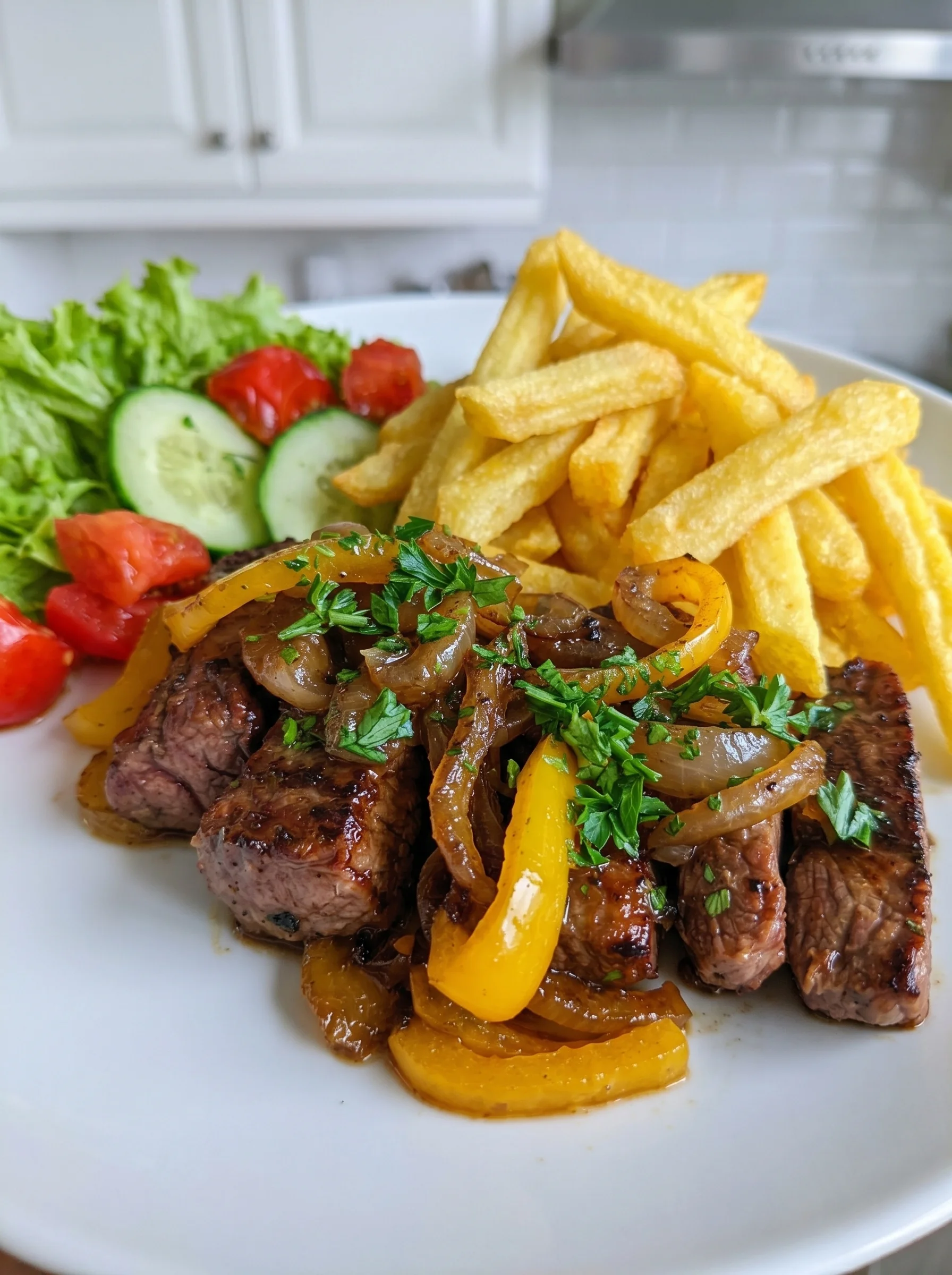 A plate of garlic butter steak bites.