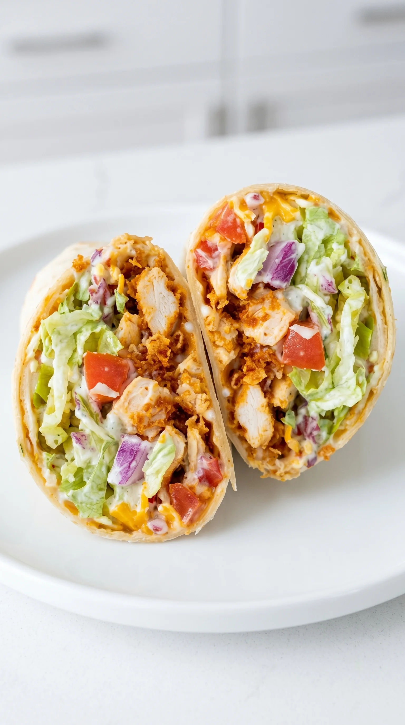 A yummy crunchy southwestern chicken wrap.