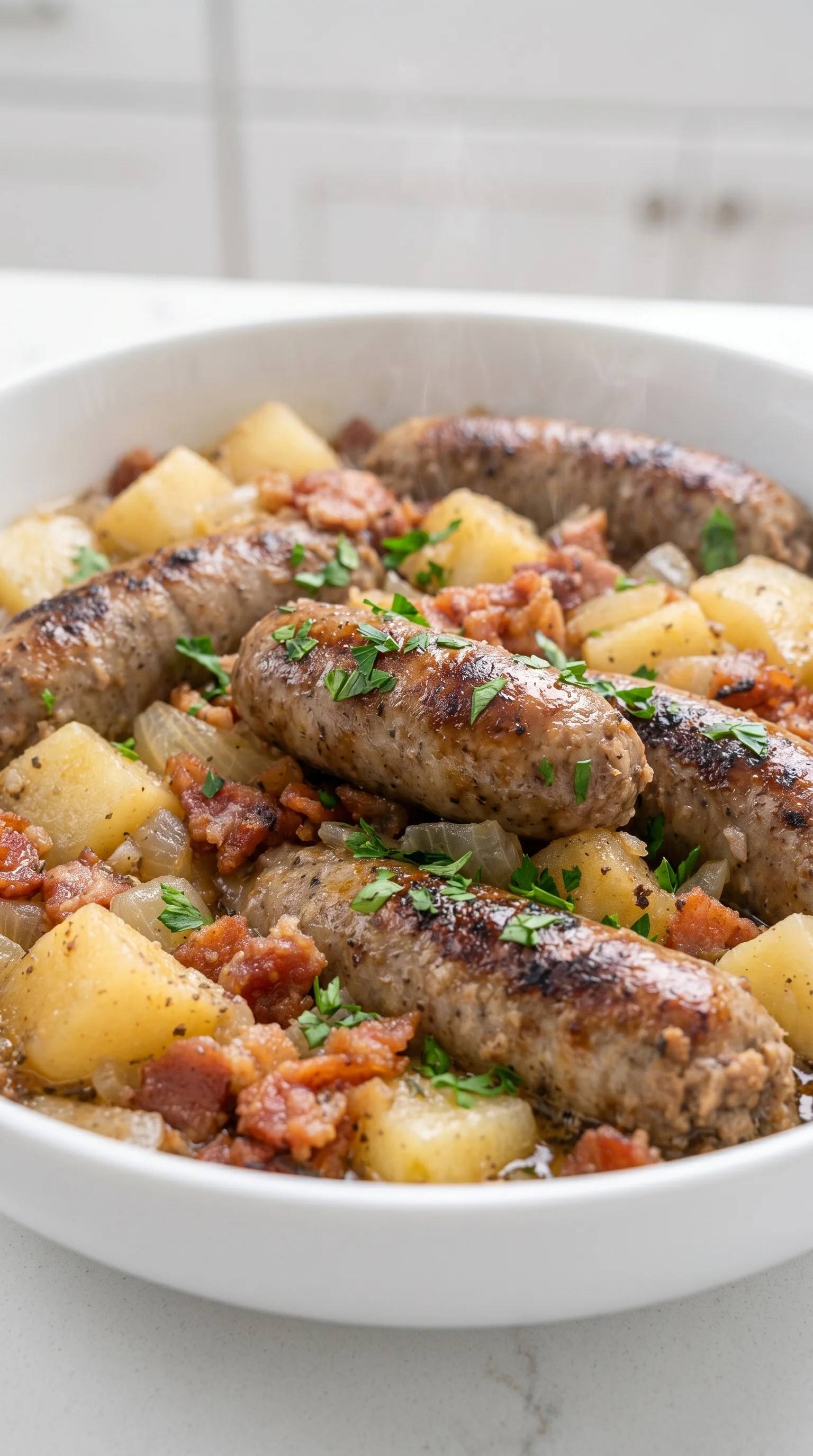 A bowl of a delicious slow cooker Irish Coddle.