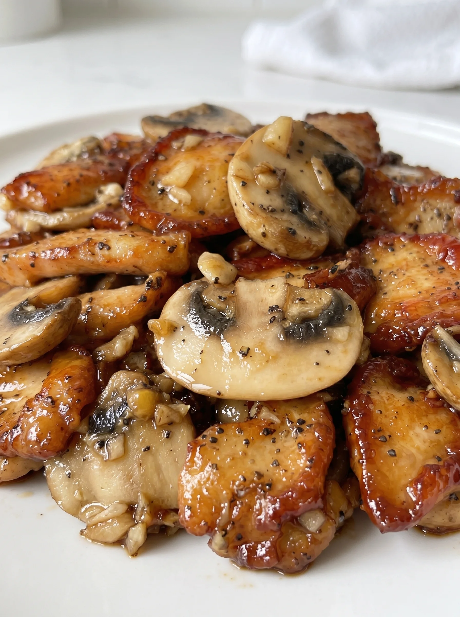 A plate of honey garlic chicken.
