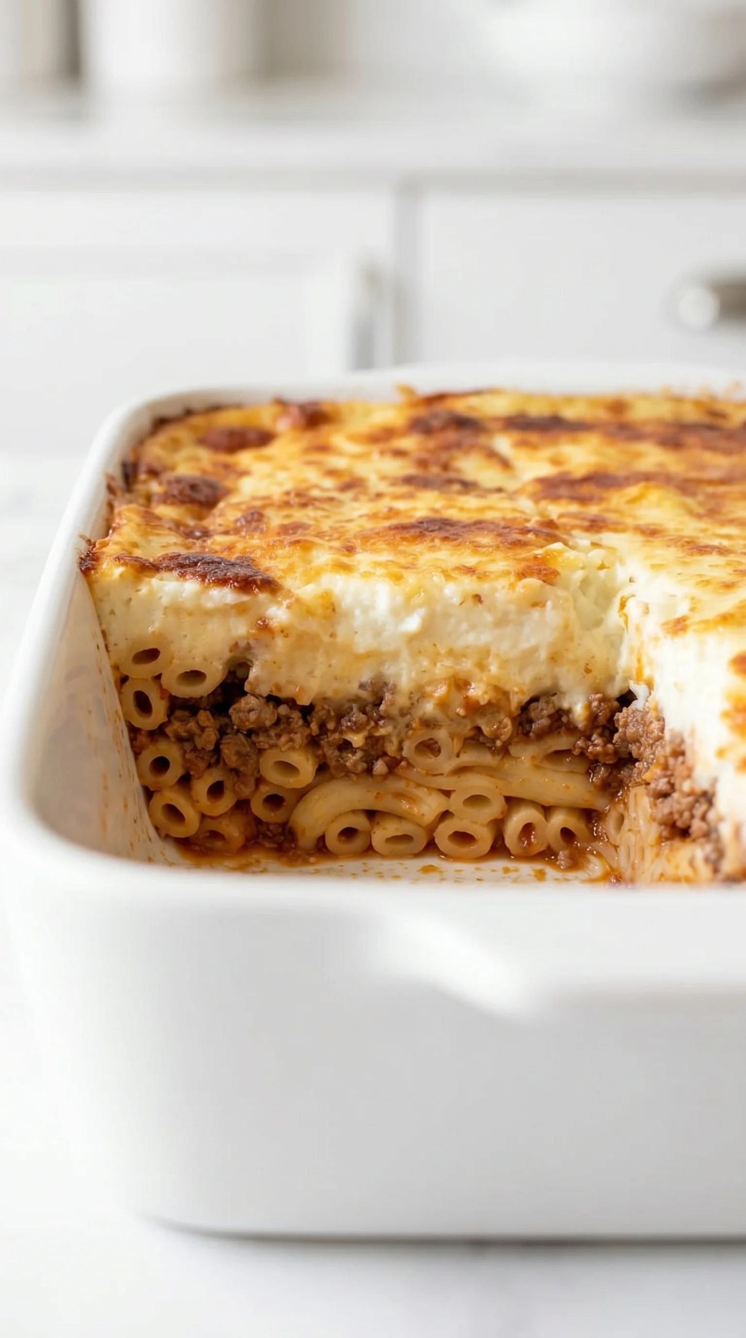 A dish of pastitsio, a Greek lasagna.