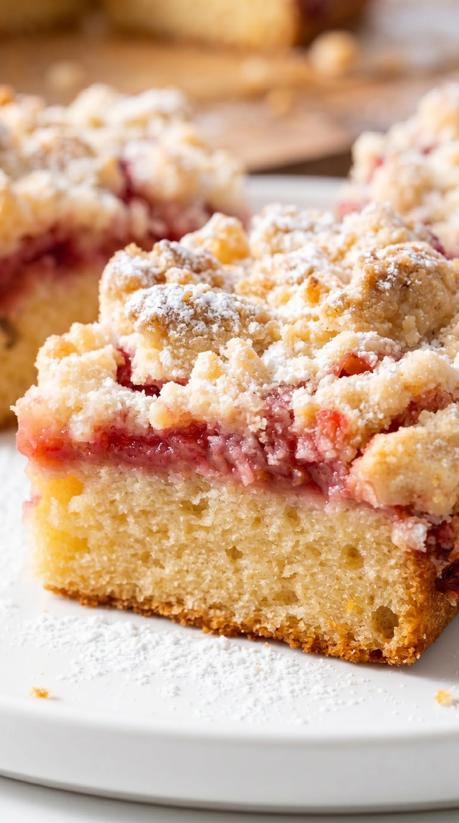 A slice of yummy rhubarb crumb cake.