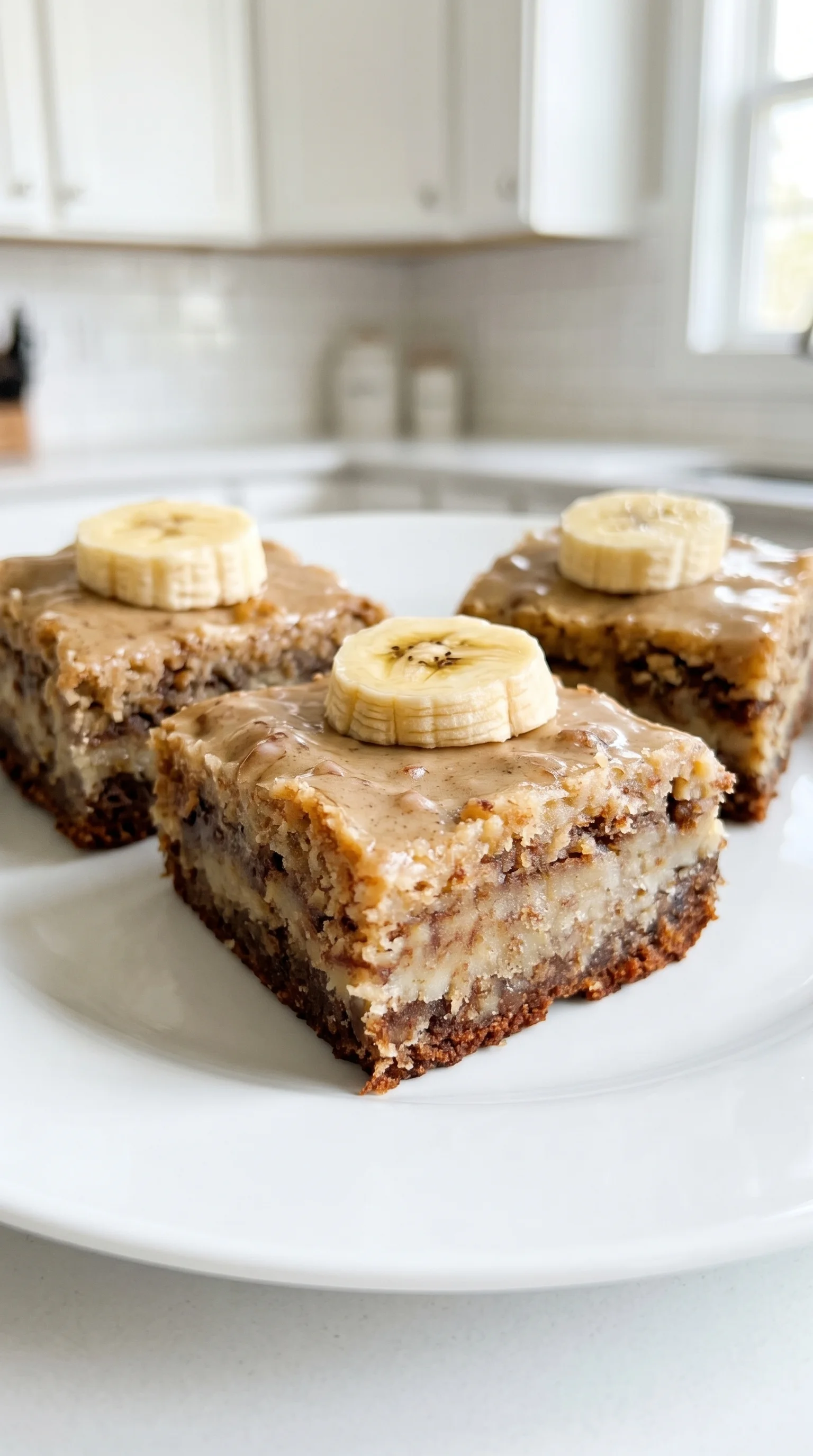 Two slices of banana bread brownies.
