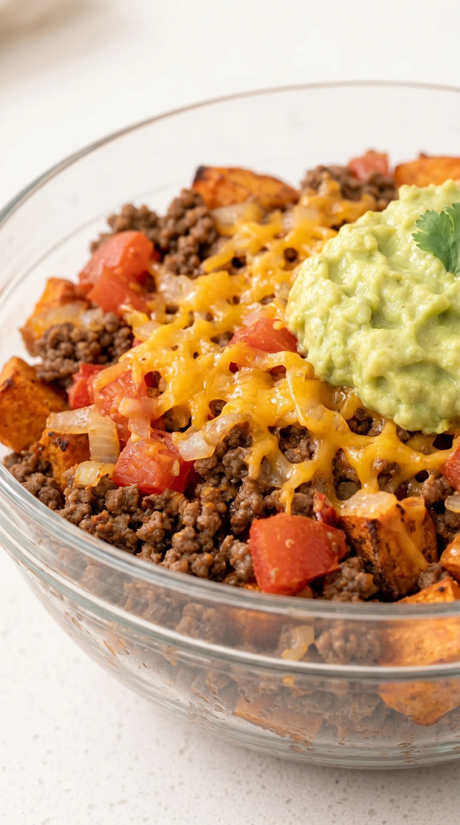 A bowl of beef and sweet potato.