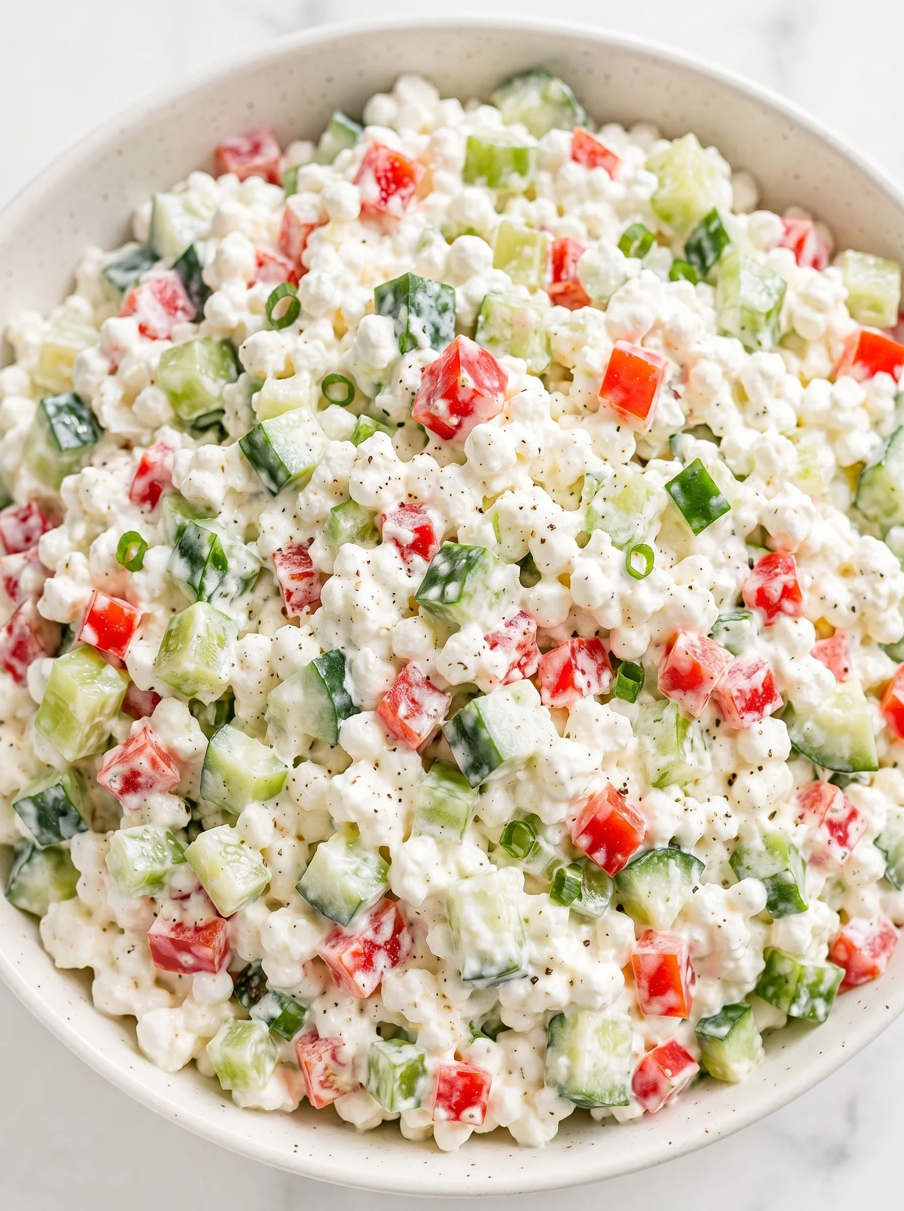 A bowl of cottage cheese salad.
