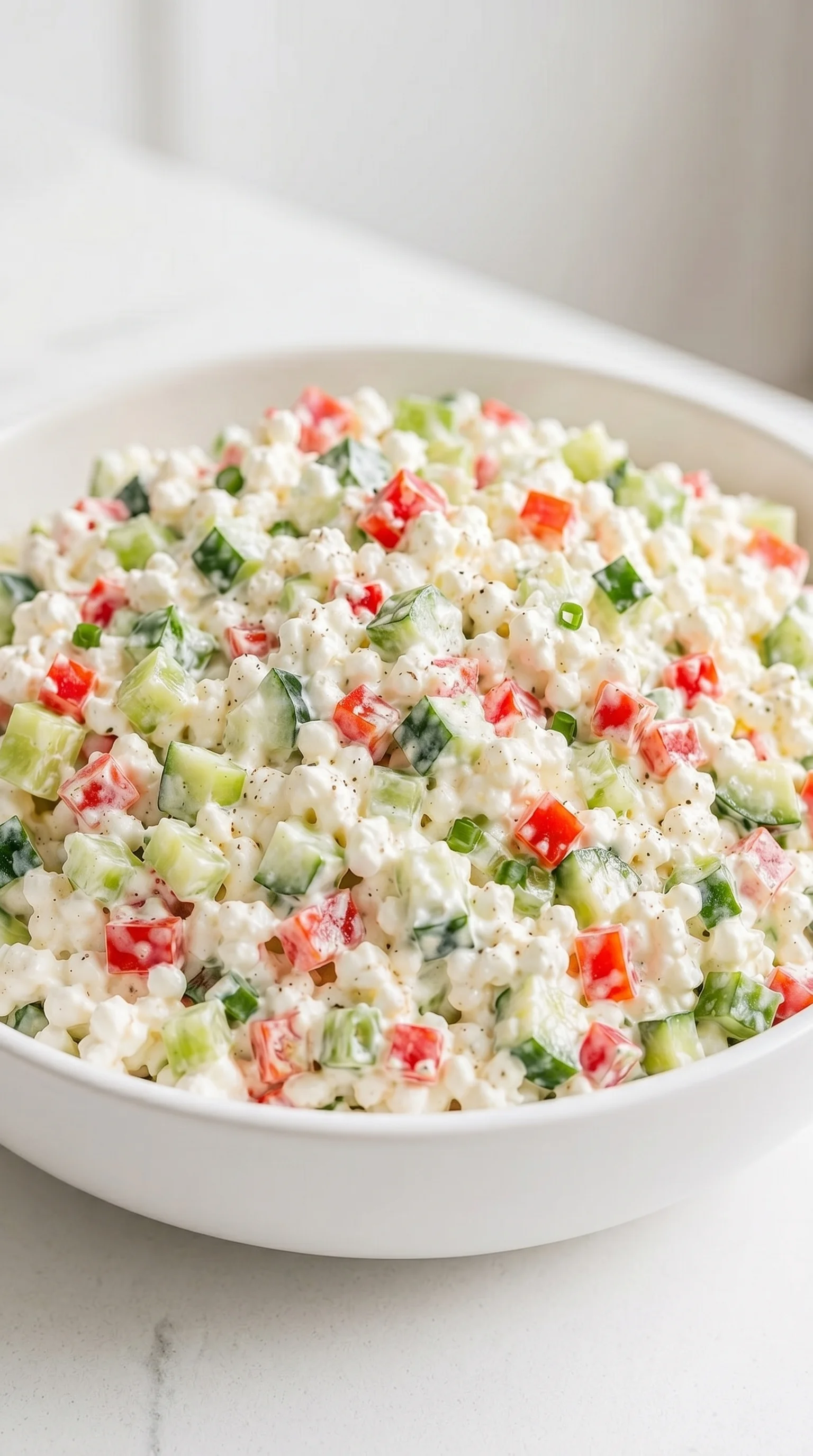 A yummy bowl of cottage cheese salad.