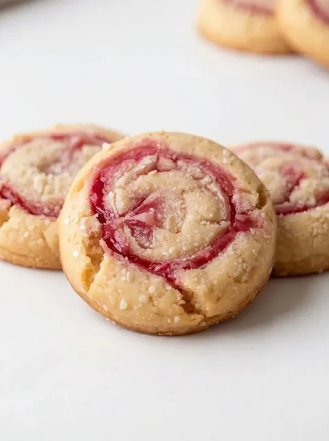 Two cookies with red filling.