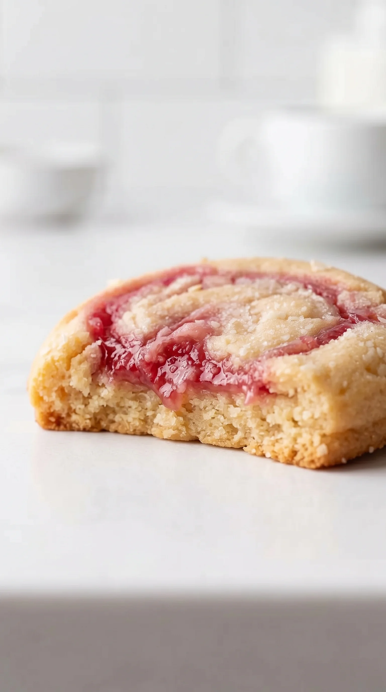 A slice of gluten-free rhubarb shortbread cookies.