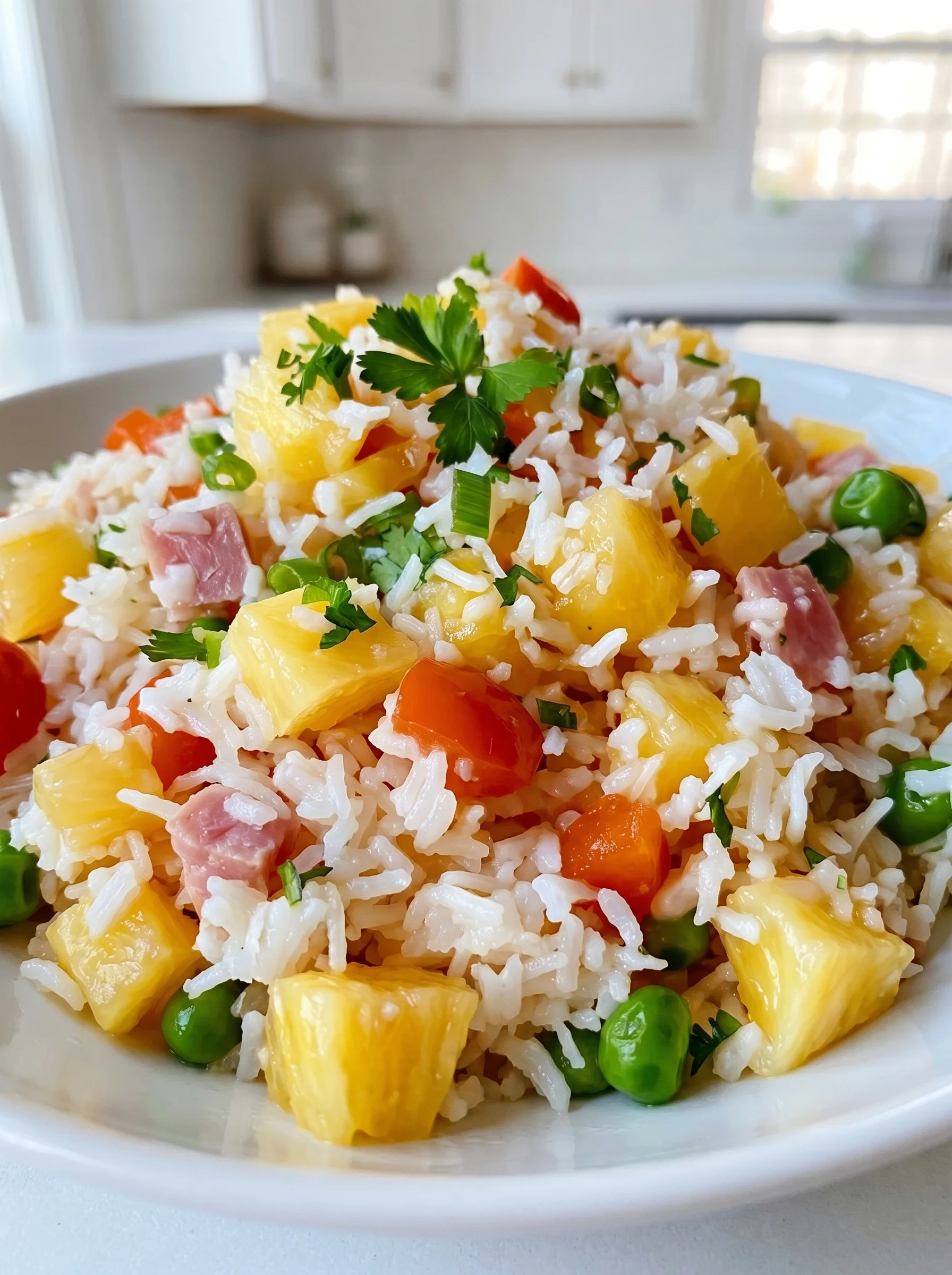 A plate of rice with peas and carrots.