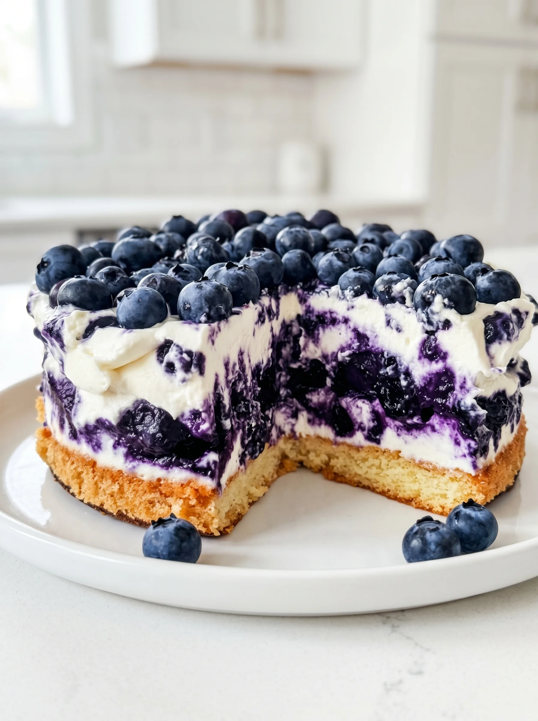 A slice of Nova Scotia Blueberry Cream Cake.