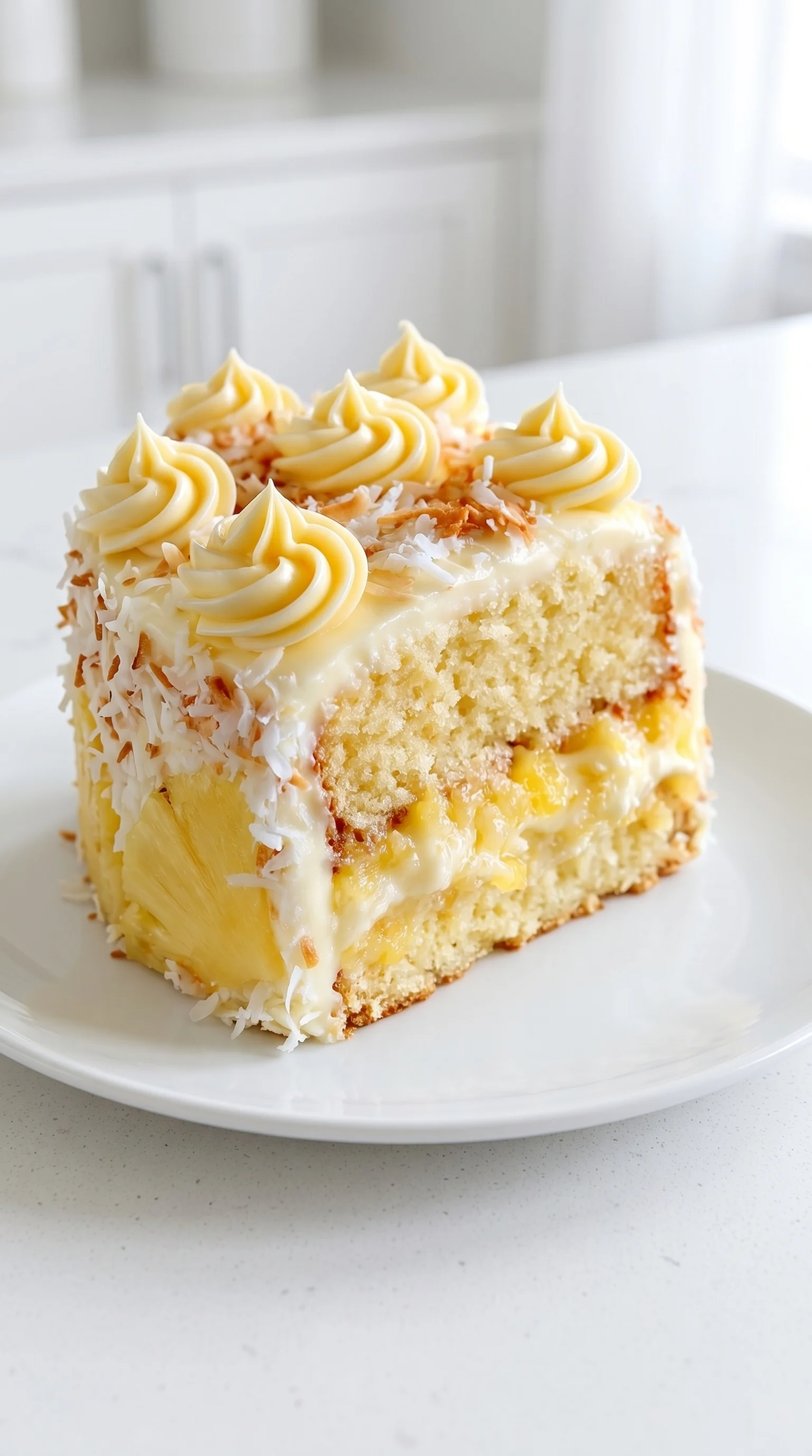 A piece of pineapple coconut dream cake.
