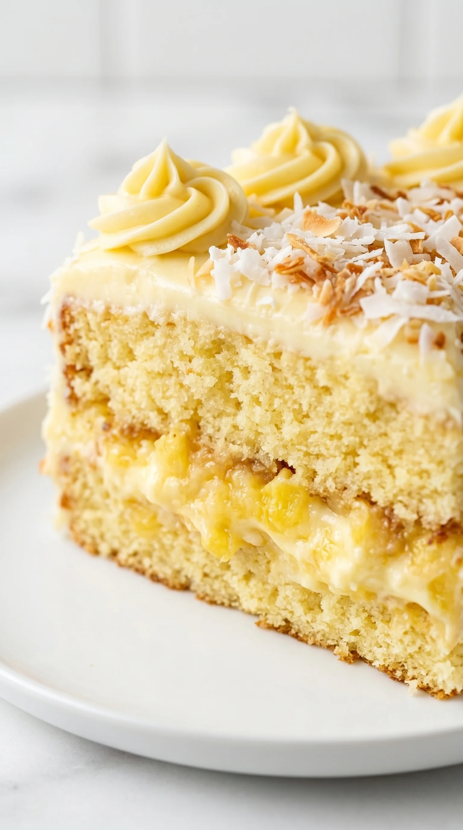A piece of pineapple coconut dream cake.