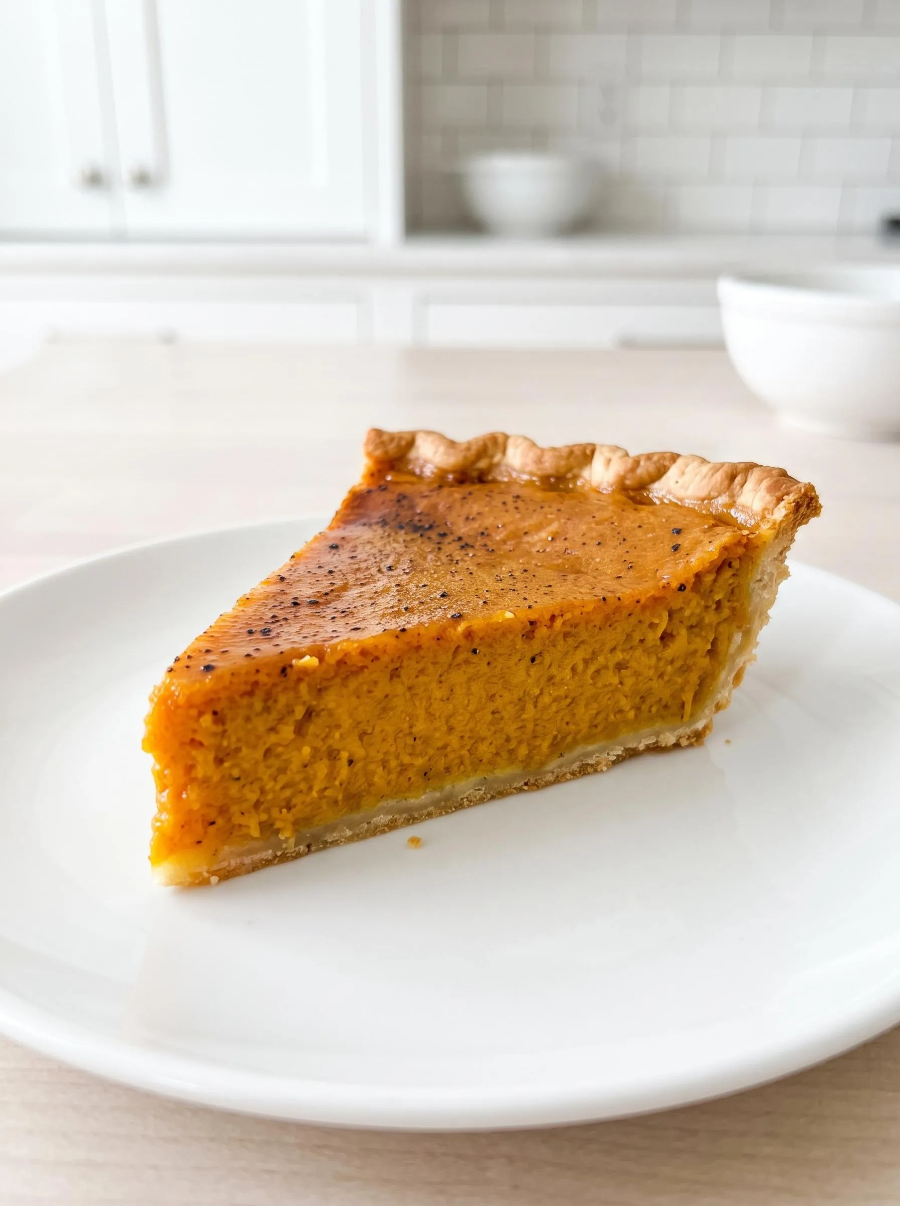 A piece of buttermilk sweet potato pie.
